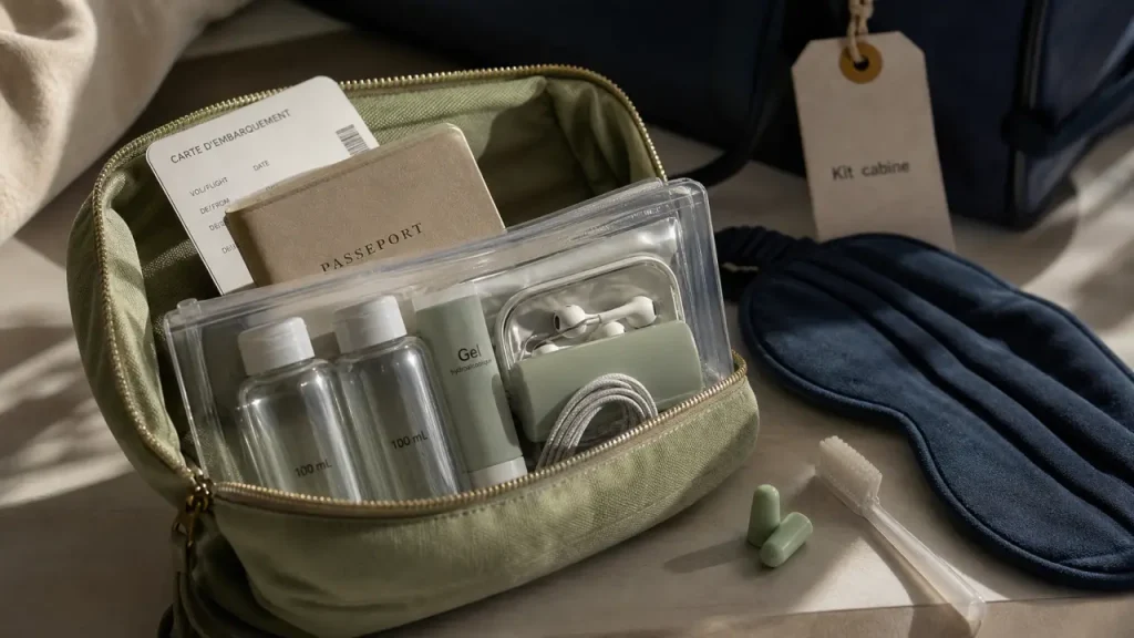 Kit pour voyager en avion : liquides en cabine, sommeil et bagage bien organisé