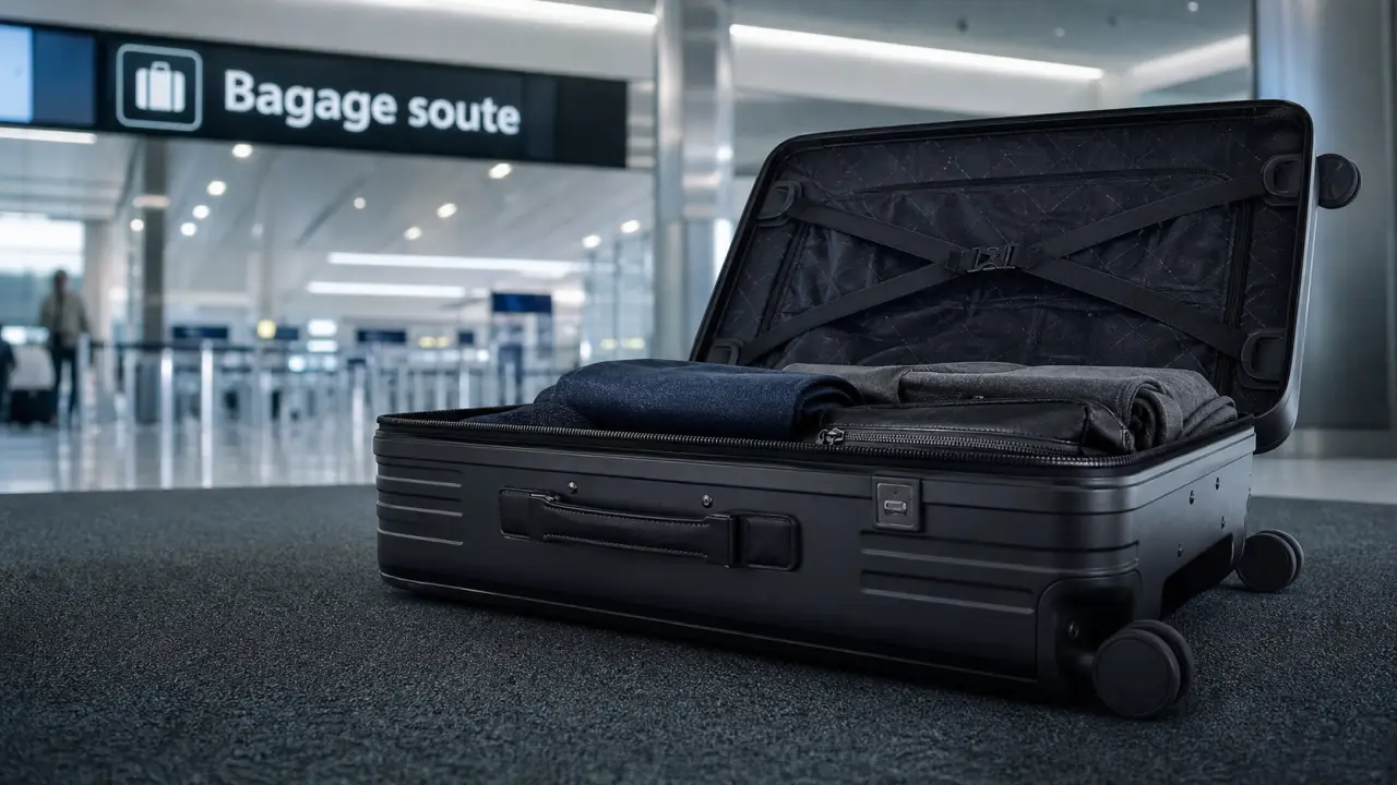 Meilleure valise soute 110 L TSA rigide, vue en hall d’aéroport