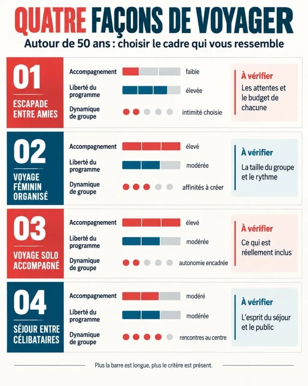 Voyage entre copines 50 ans : comparaison des formats de séjour