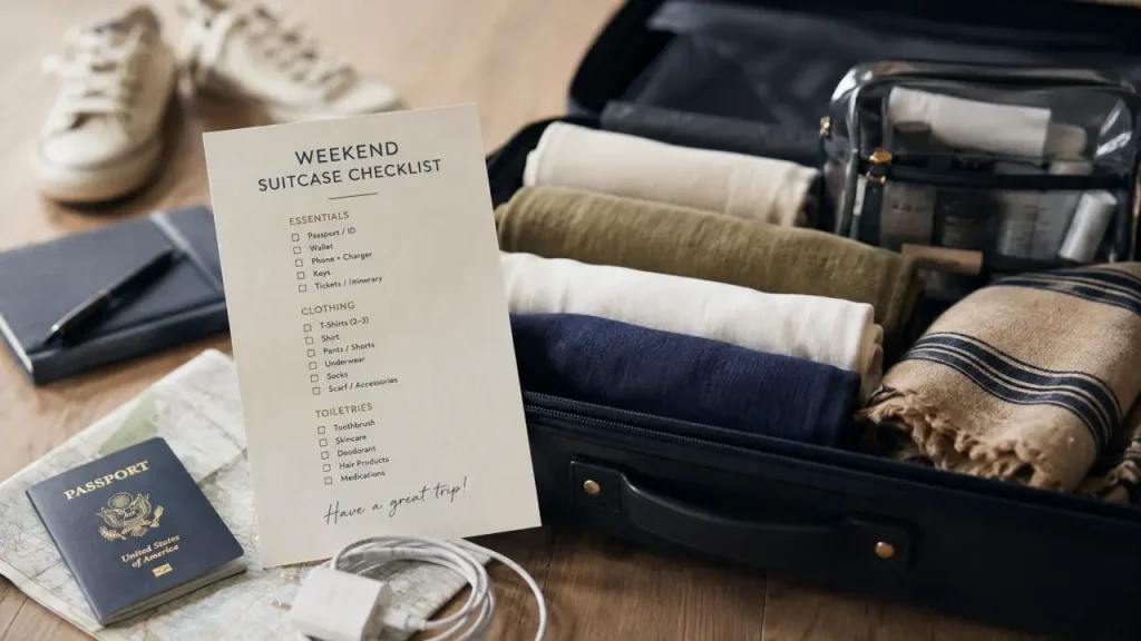Que mettre dans une liste valise week-end : documents, vêtements, trousse et bagage adapté