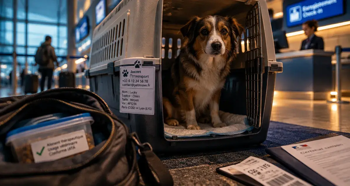 Voyager en avion avec un chien : caisse ventilée conforme en aéroport